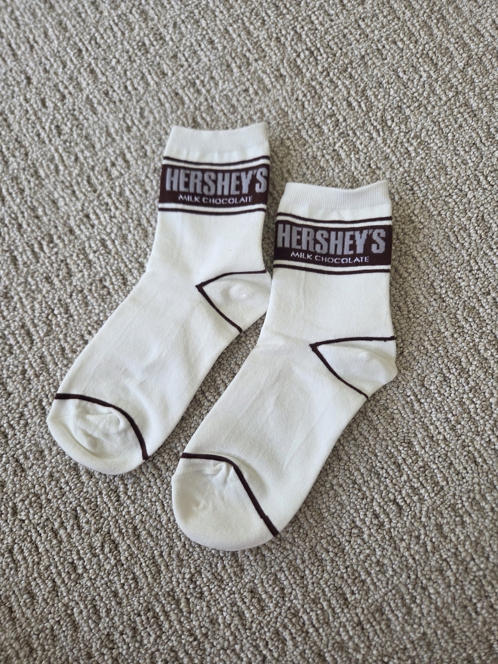 Hershey's White Crew Socks with Chocolate Brown Logo
